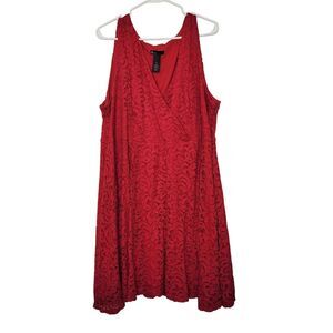 Lane Bryant Red Lace Surplice Neck Dress Plus Size 24 Sleeveless Party Cocktail